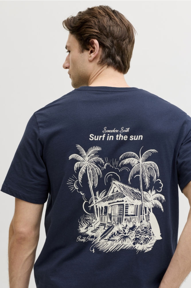 JJ Rebel blauwe heren t-shirt | Model achteraanzicht