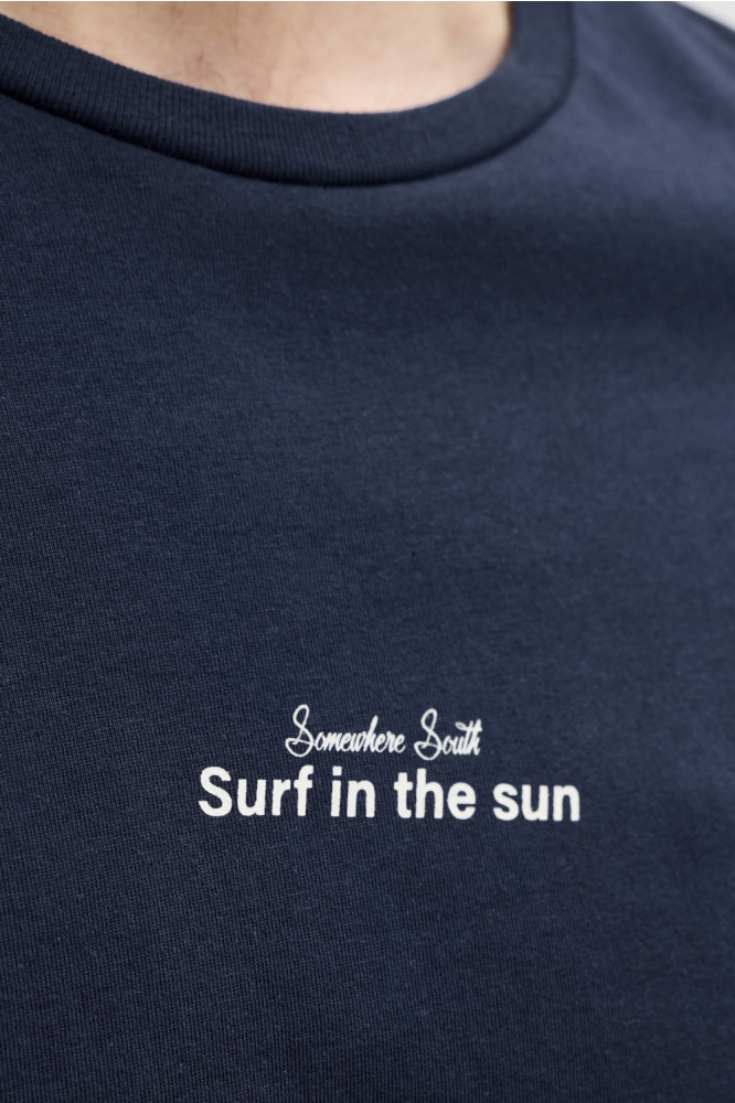 JJ Rebel blauwe heren t-shirt | Close up