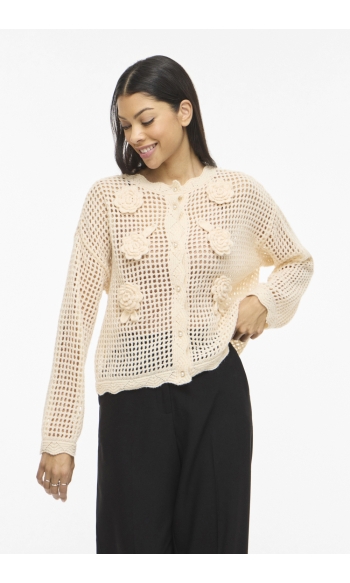 VIENNY L/S FLOWER KNIT CARDIGAN 14116361 BIRCH