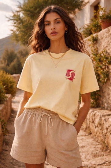 Pieces pceloise ss emb tee fc bc Geel