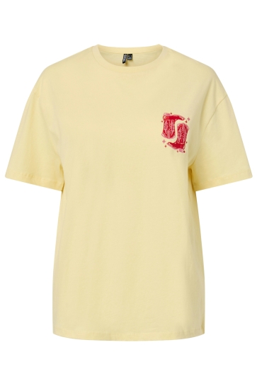 Pieces PCELOISE SS EMB TEE FC BC 17162747 FRENCH VANILLA/COWBOY BOOTS EMB