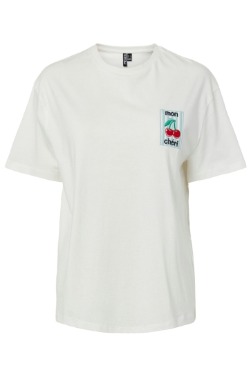 Pieces PCELOISE SS EMB TEE FC BC 17162747 CLOUD DANCER/MON CHERIE EMB