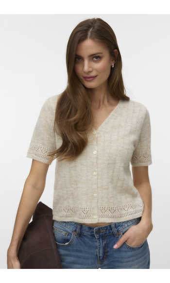 VMBRIGITTE SS V-NECK SHORT CARDIGAN 10343693 OATMEAL/AS SAMPLE