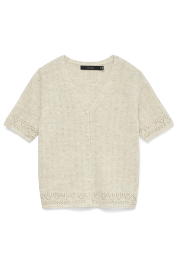 Vero Moda Vest VMBRIGITTE SS V-NECK SHORT CARDIGAN 10343693 OATMEAL/AS SAMPLE