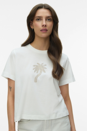 Vero Moda T-shirt VMPALMA METTE SS TOP BOX JRS 10343547 SNOW WHITE/PALM