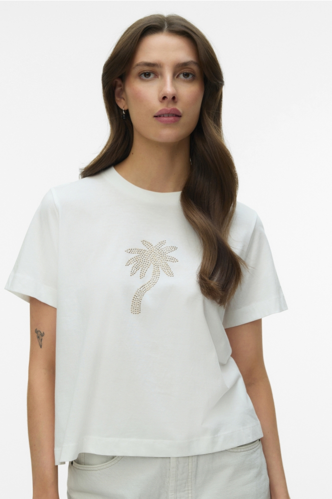 Vero Moda witte dames t-shirt | Model vooraanzicht