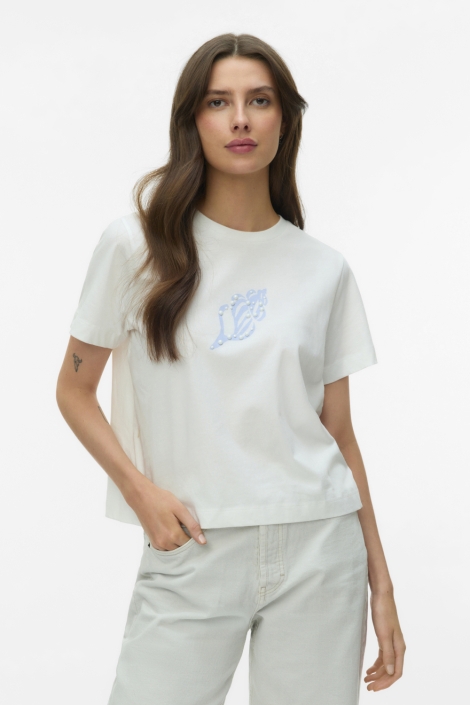 Vero Moda witte dames t-shirt | Model vooraanzicht