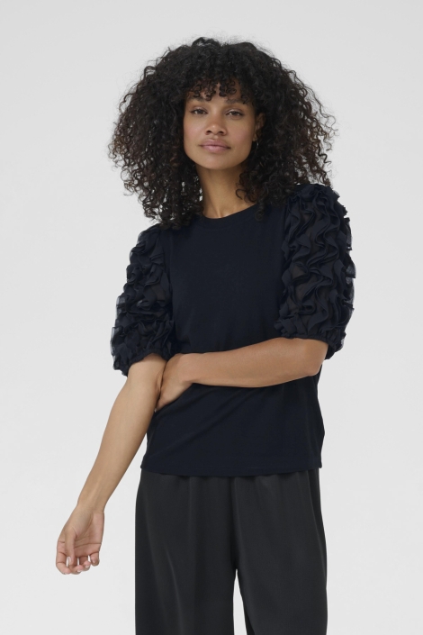 Kaffe zwarte dames t-shirt | Model vooraanzicht