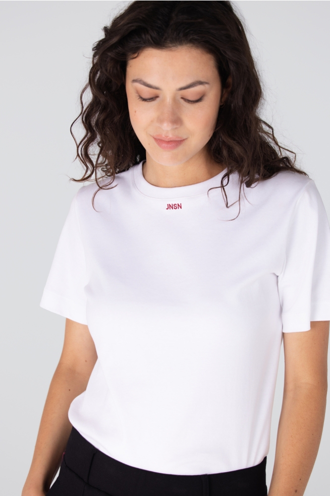 Juffrouw Jansen witte dames t-shirt | Close up