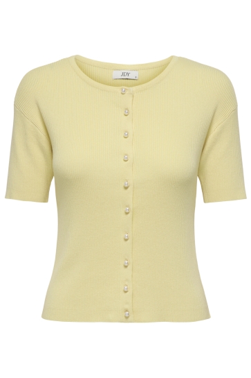 Jacqueline de Yong jdygaby 2/4 o-neck pearl cardigan k Geel