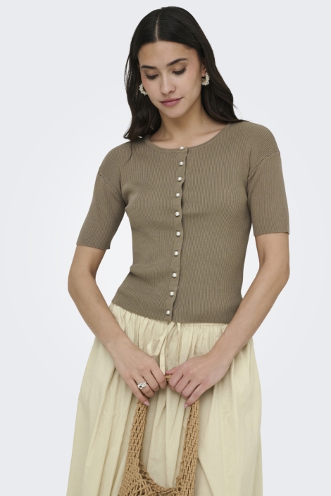Jacqueline de Yong taupe dames vest | Model vooraanzicht