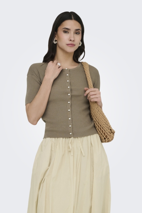Jacqueline de Yong taupe dames vest | Model vooraanzicht
