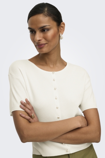 Jacqueline de Yong jdygaby 2/4 o-neck pearl cardigan k Wit
