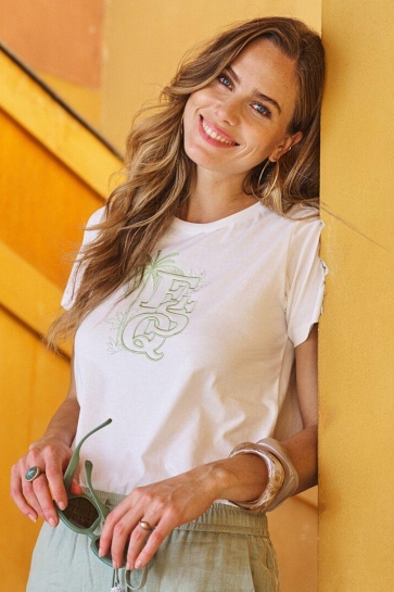 EsQualo T-shirt T SHIRT PALM ESQ EMBROIDERY HS26 05202 983 off white / green