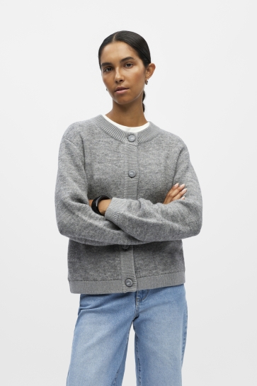 Object Vest OBJMERLE LS LO KNIT BOMBER NOOS 23046912 Medium Grey Melange