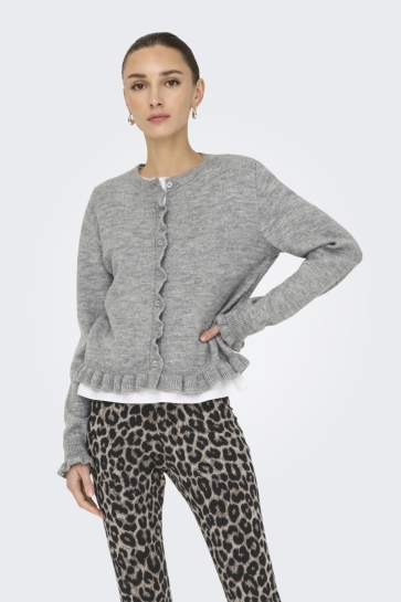 Jacqueline de Yong JDYLETTY L/S ON FRILL CARDIGAN KNT 15363485 Light Grey Melange