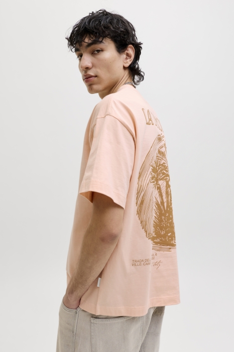 Jack & Jones oranje heren t-shirt | Model zijaanzicht