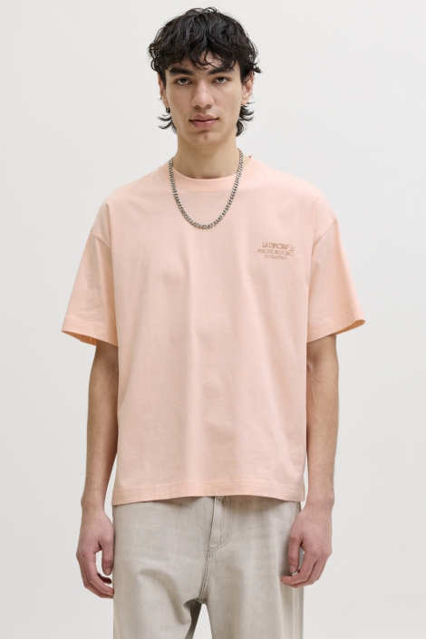 Jack & Jones oranje heren t-shirt | Model vooraanzicht