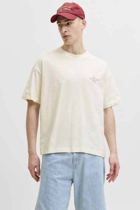 Jack & Jones beige heren t-shirt | Model vooraanzicht
