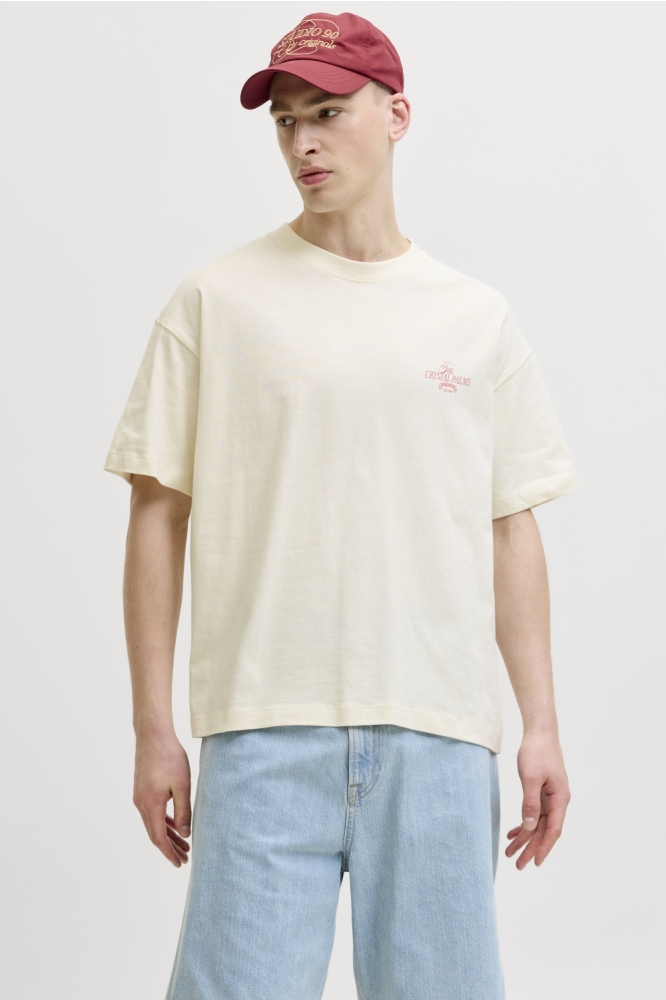 Jack & Jones beige heren t-shirt | Model vooraanzicht