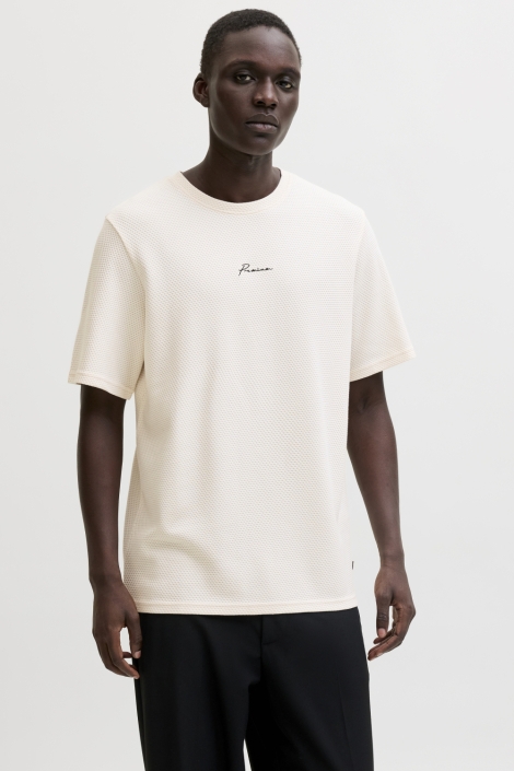 Jack & Jones ecru heren t-shirt | Model vooraanzicht