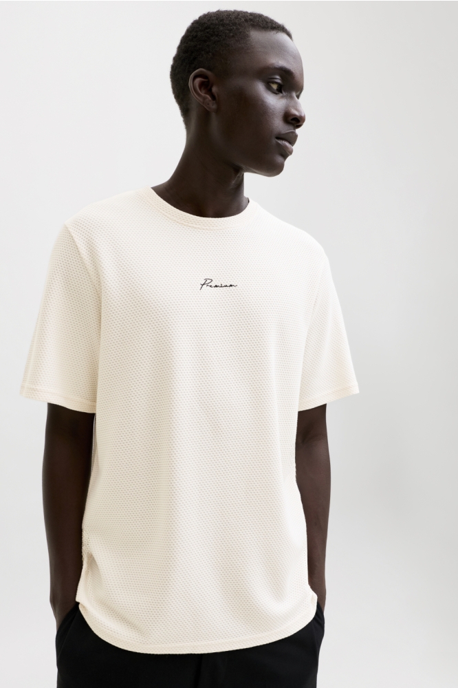 Jack & Jones ecru heren t-shirt | Model vooraanzicht