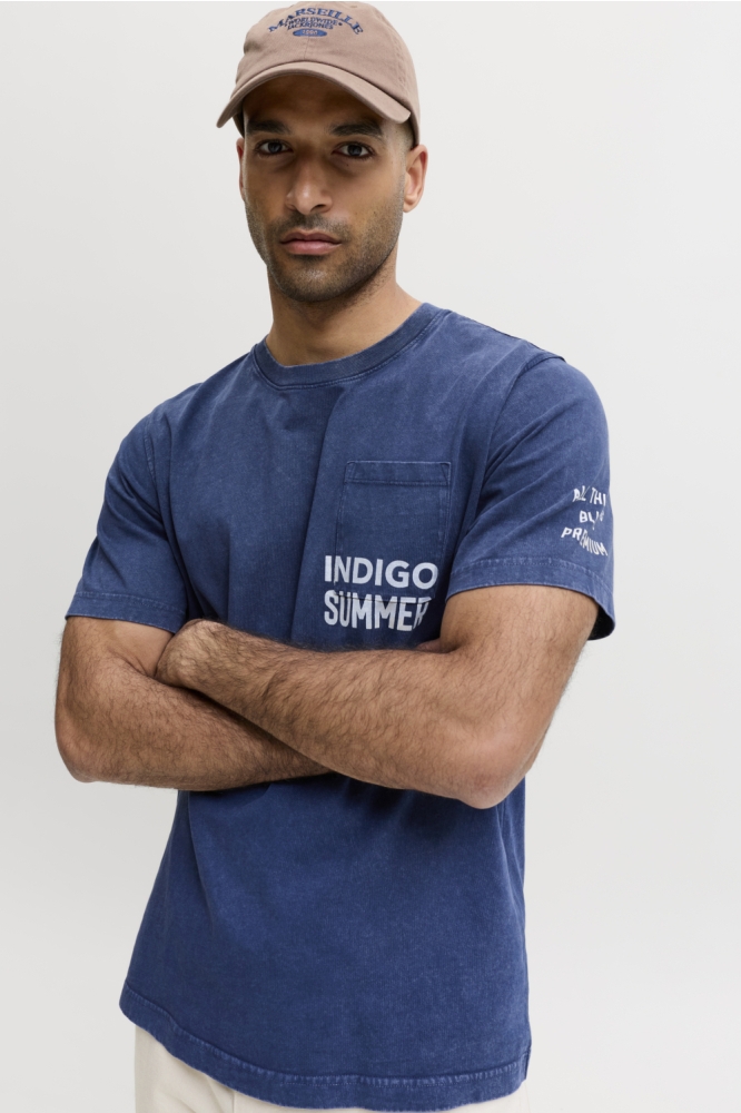 Jack & Jones blauwe heren t-shirt | Close up