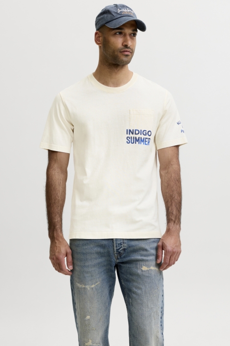 Jack & Jones ecru heren t-shirt | Model vooraanzicht
