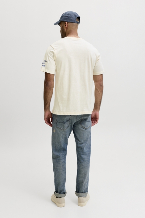Jack & Jones ecru heren t-shirt | Model achteraanzicht
