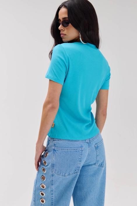 Harper & Yve blauwe dames t-shirt | Model achteraanzicht