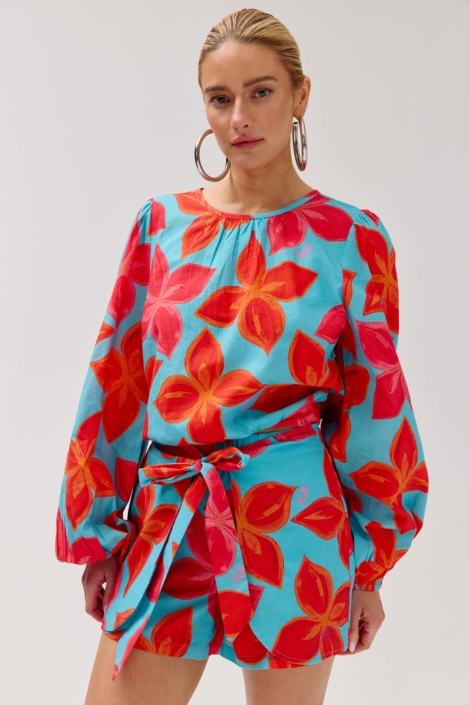 Harper & Yve blauwe dames t-shirt | Model vooraanzicht