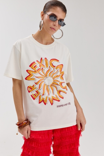 Harper & Yve T-shirt MEXICANSUN SS HS6Y308 101 Ecru