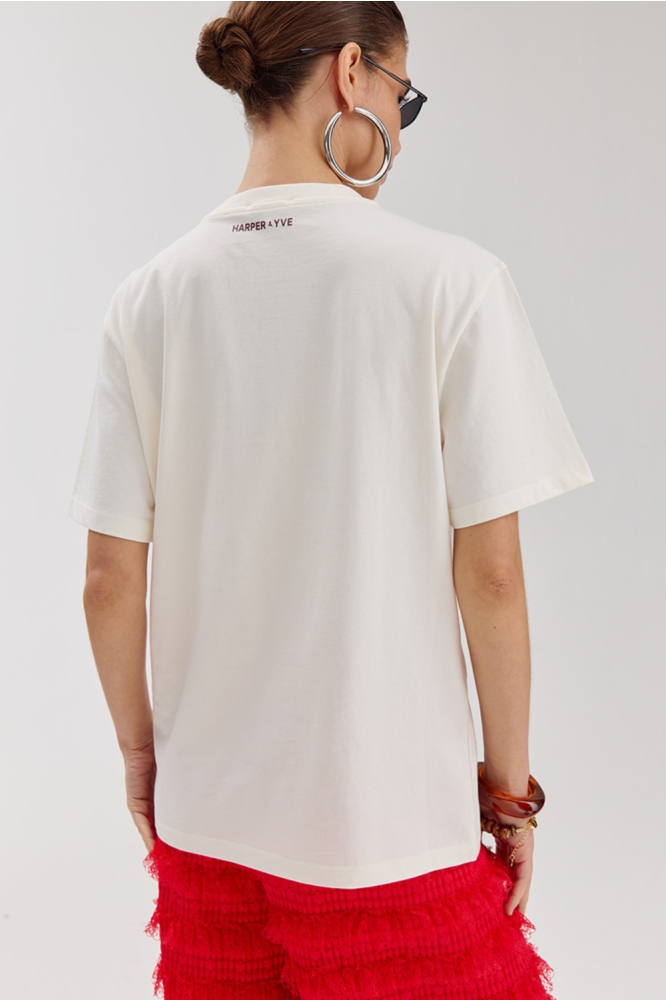 Harper & Yve ecru dames t-shirt | Model achteraanzicht