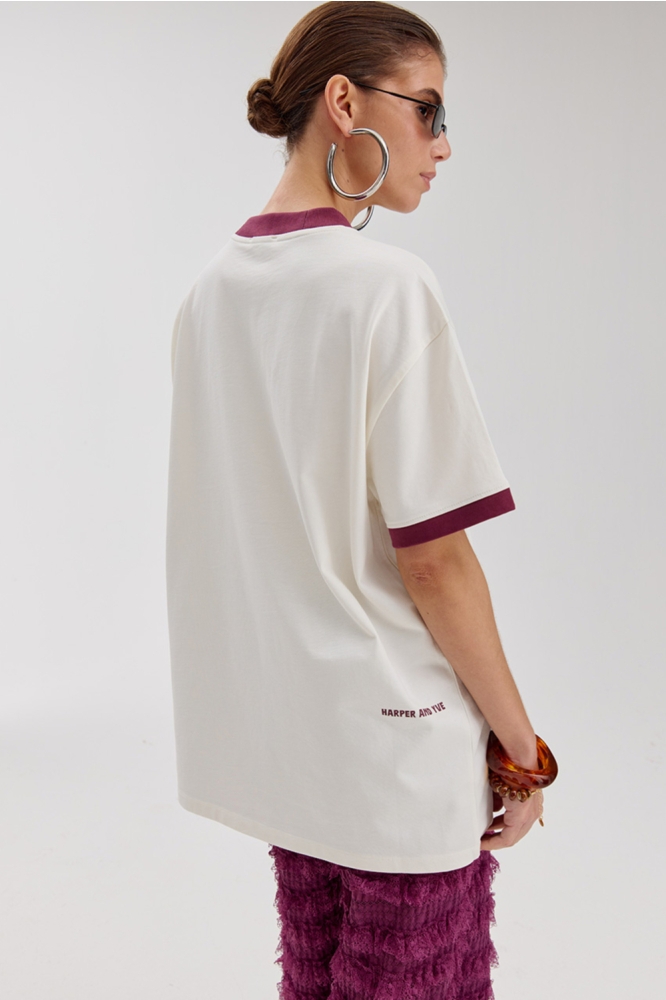 Harper & Yve ecru dames t-shirt | Model achteraanzicht