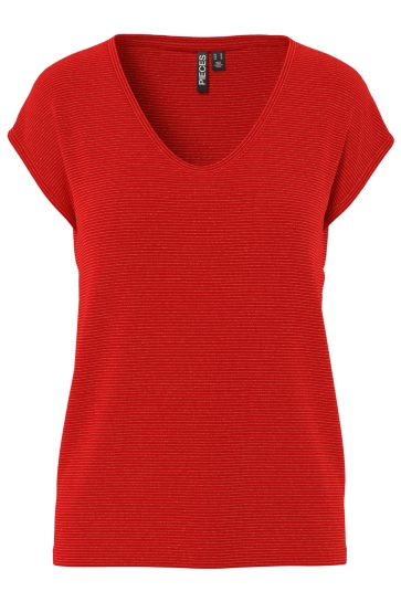 Pieces pcbillo tee lurex stripes jrs noos Rood