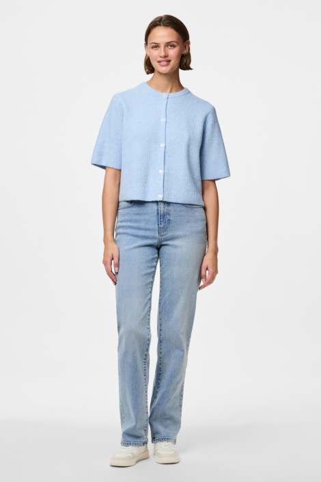 Pieces blauwe dames vest | Model vooraanzicht