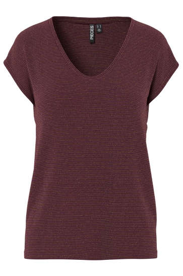 Pieces pcbillo tee lurex stripes jrs noos Bordeaux