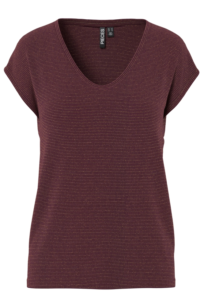 Pieces bordeaux dames t-shirt | Vooraanzicht