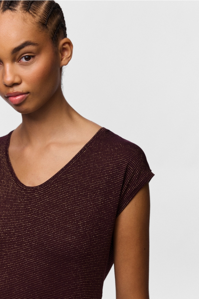 Pieces bordeaux dames t-shirt | Close up