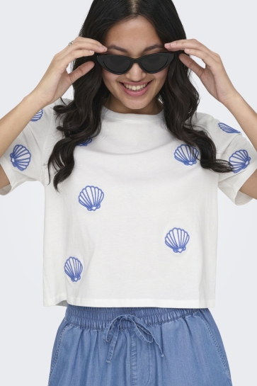 Only onlmarisse s/s emb top box jrs Wit