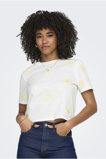 Only onlmarisse s/s emb top box jrs Wit