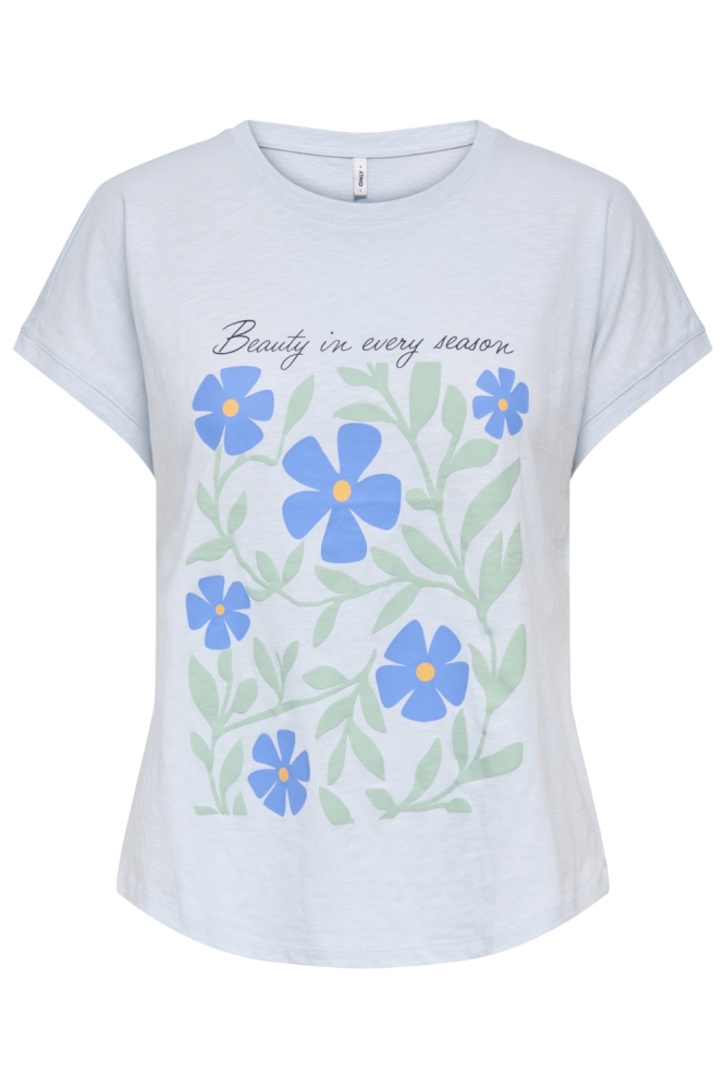 Only blauwe dames t-shirt | Vooraanzicht