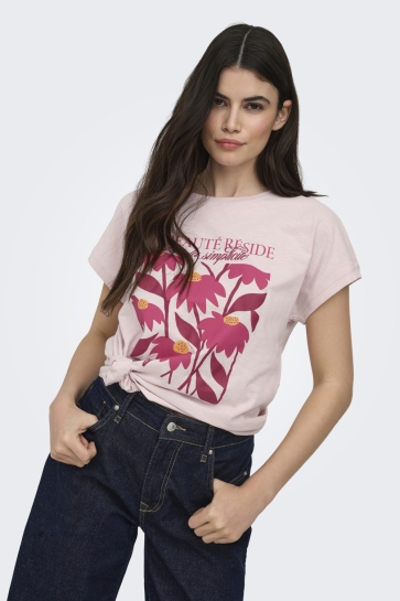 Only T-shirt ONLHILL S/S PRINT TOP BOX JRS 15372214 PALE LILAC/RESIDE