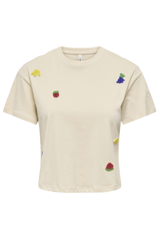 Only beige dames t-shirt | Vooraanzicht