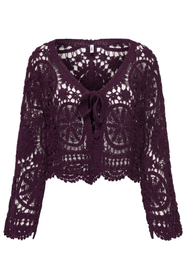 Only onlwaterly ls crochet tie cardigan Bordeaux