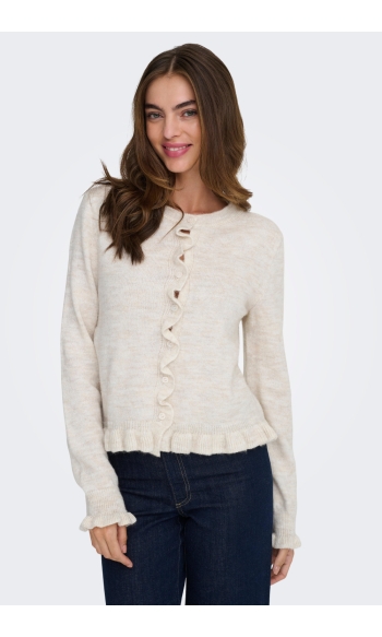 JDYLETTY L/S ON FRILL CARDIGAN KNT 15363485 BIRCH/MELANGE