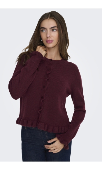 JDYLETTY L/S ON FRILL CARDIGAN KNT 15363485 MAROON BANNER/MELANGE