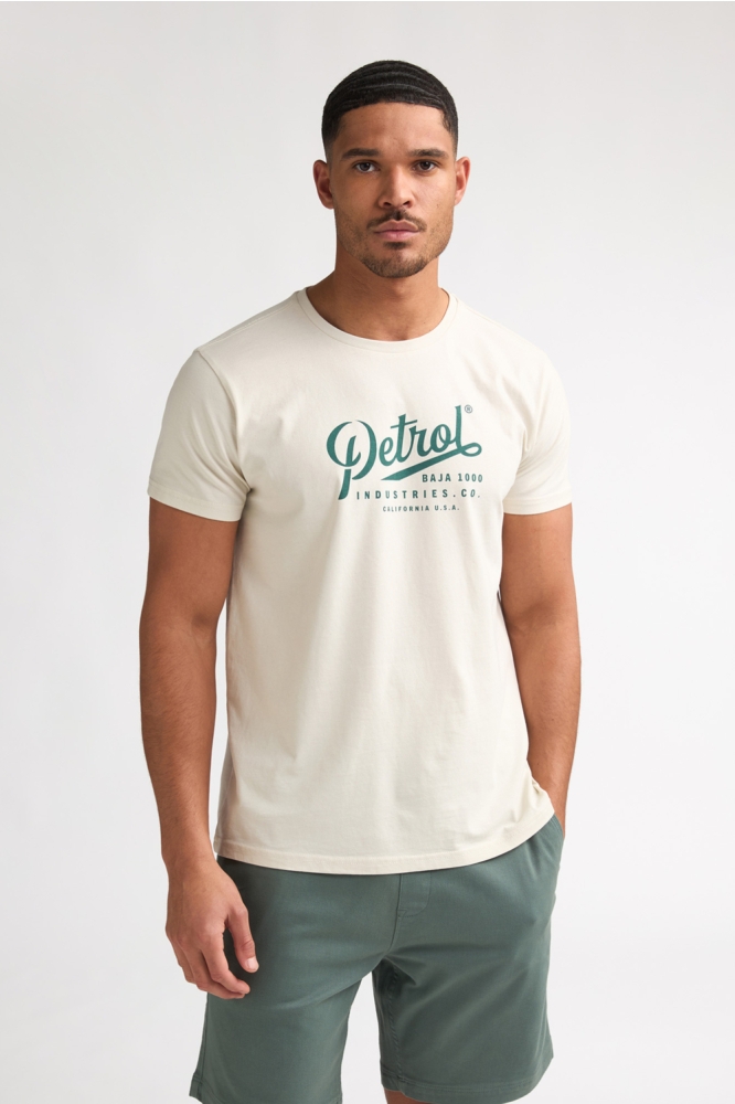 Petrol Industries beige heren t-shirt | Model vooraanzicht