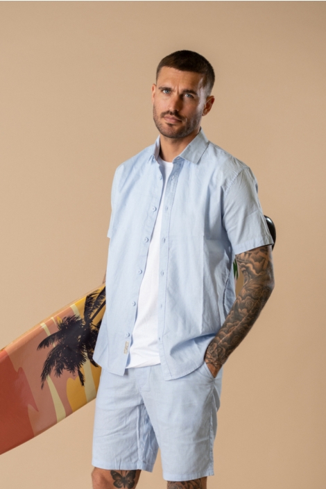 Petrol Industries blauwe heren overhemd | Model vooraanzicht