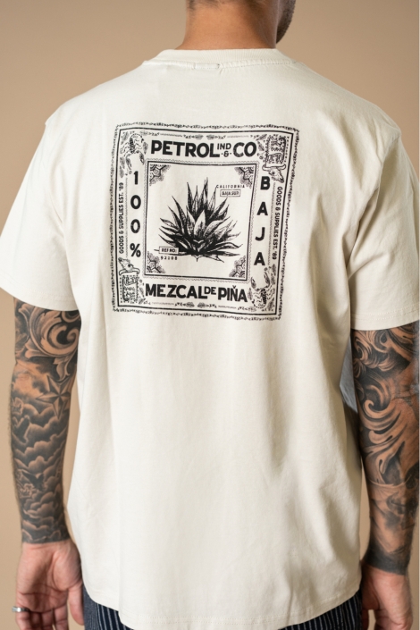 Petrol Industries beige heren t-shirt | Model achteraanzicht